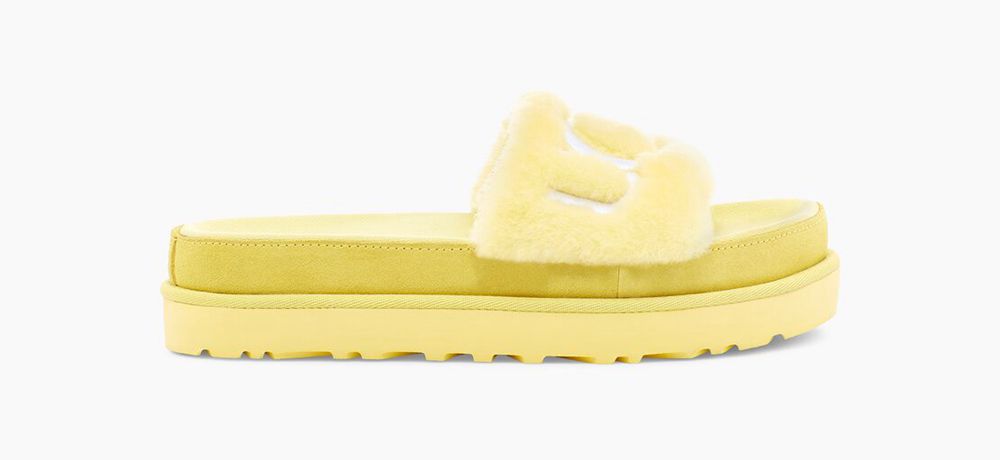 Ugg Slide Womens - Ugg Laton Fur Yellow - 764RCNLWP